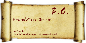 Prahács Orion névjegykártya